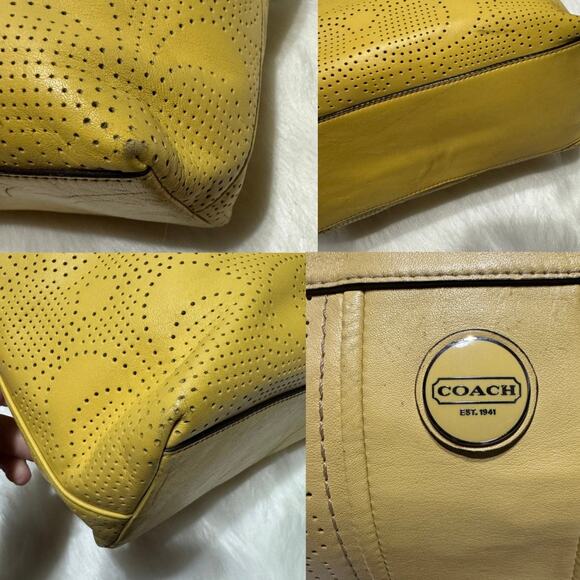 B1.COACH F21941 Yellow Perforated Leather Tote Shoulder Bag GUC - Picture 14 of 15
